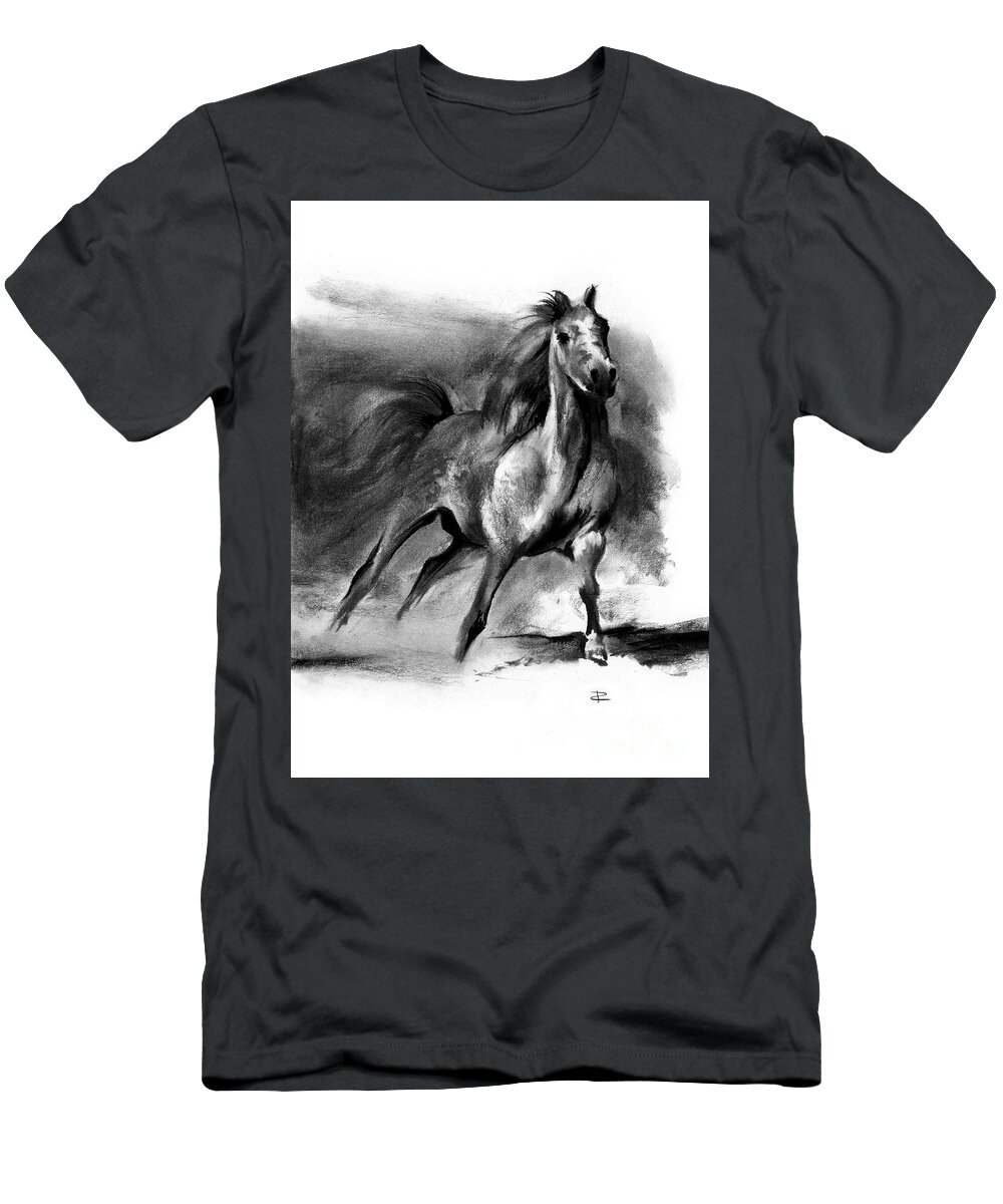 Charcoal T-Shirt featuring the drawing Equine II by Paul Davenport