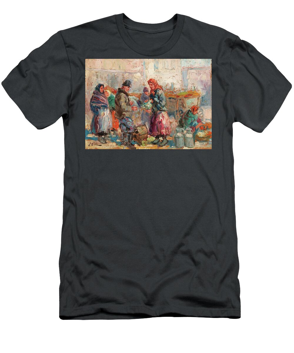 Erno Erb Lemberg 1878 To 1943 At The Market T-Shirt featuring the painting Erno Erb Lemberg 1878 to 1943 At the Market, by MotionAge Designs