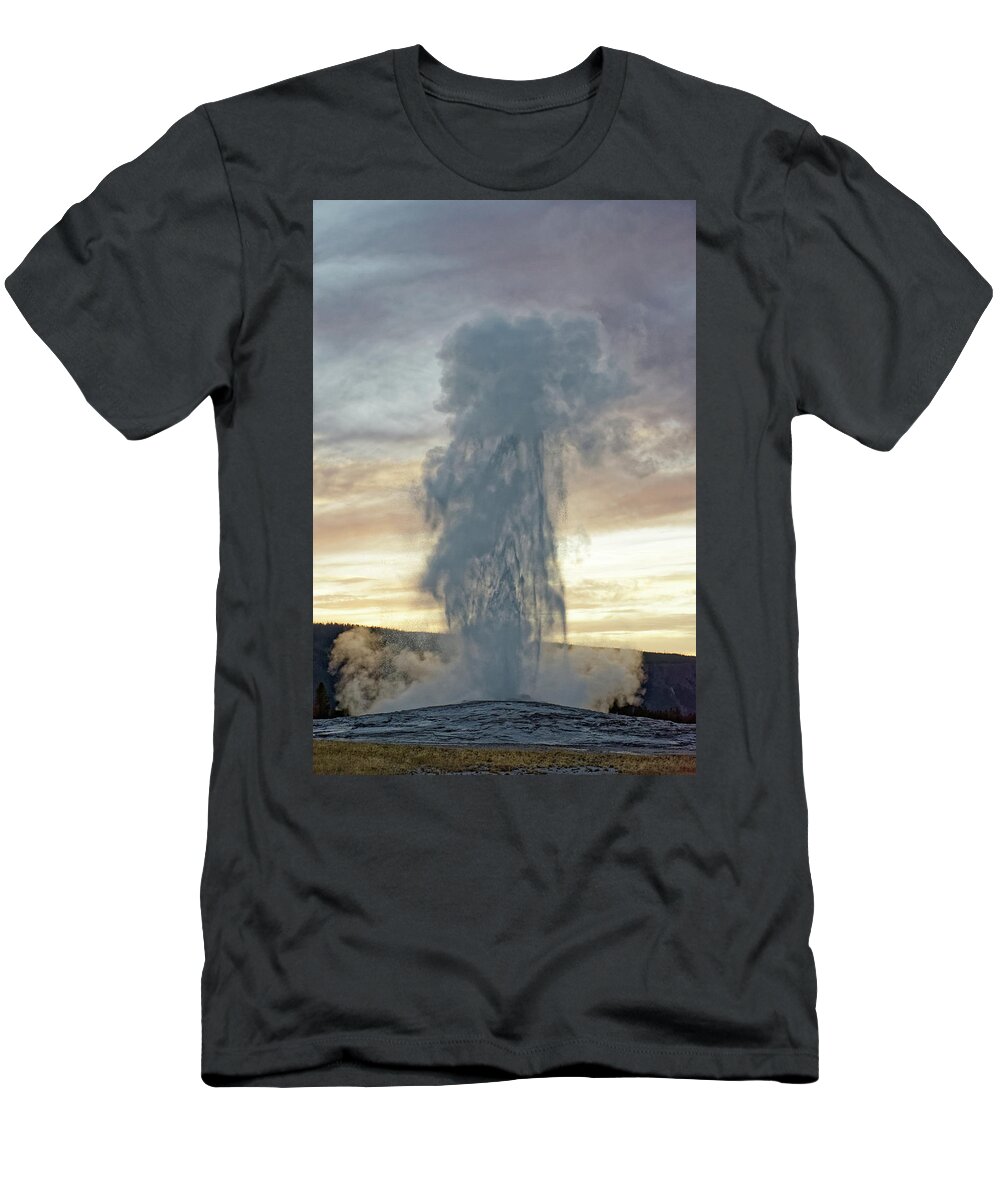 Eruption! T-Shirt featuring the photograph Eruption -- Old Faithful Geyser in Yellowstone National Park, Wyoming by Darin Volpe