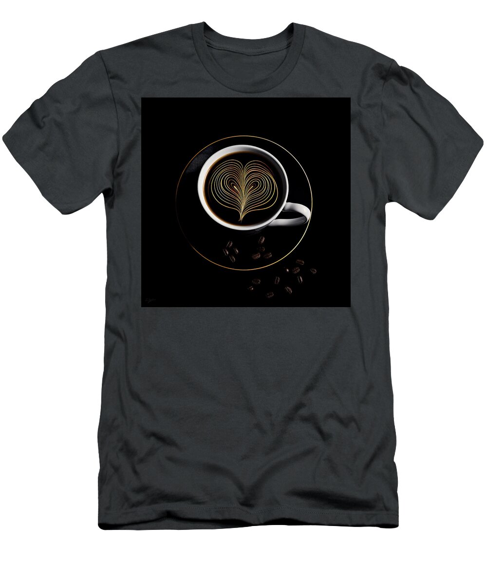 Coffee T-Shirt featuring the painting Espresso Alchemy - Coffee Bean Art by Lourry Legarde