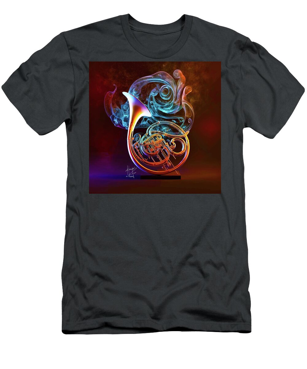 Ethereal T-Shirt featuring the digital art Ethereal French Horn 5 by DC Langer