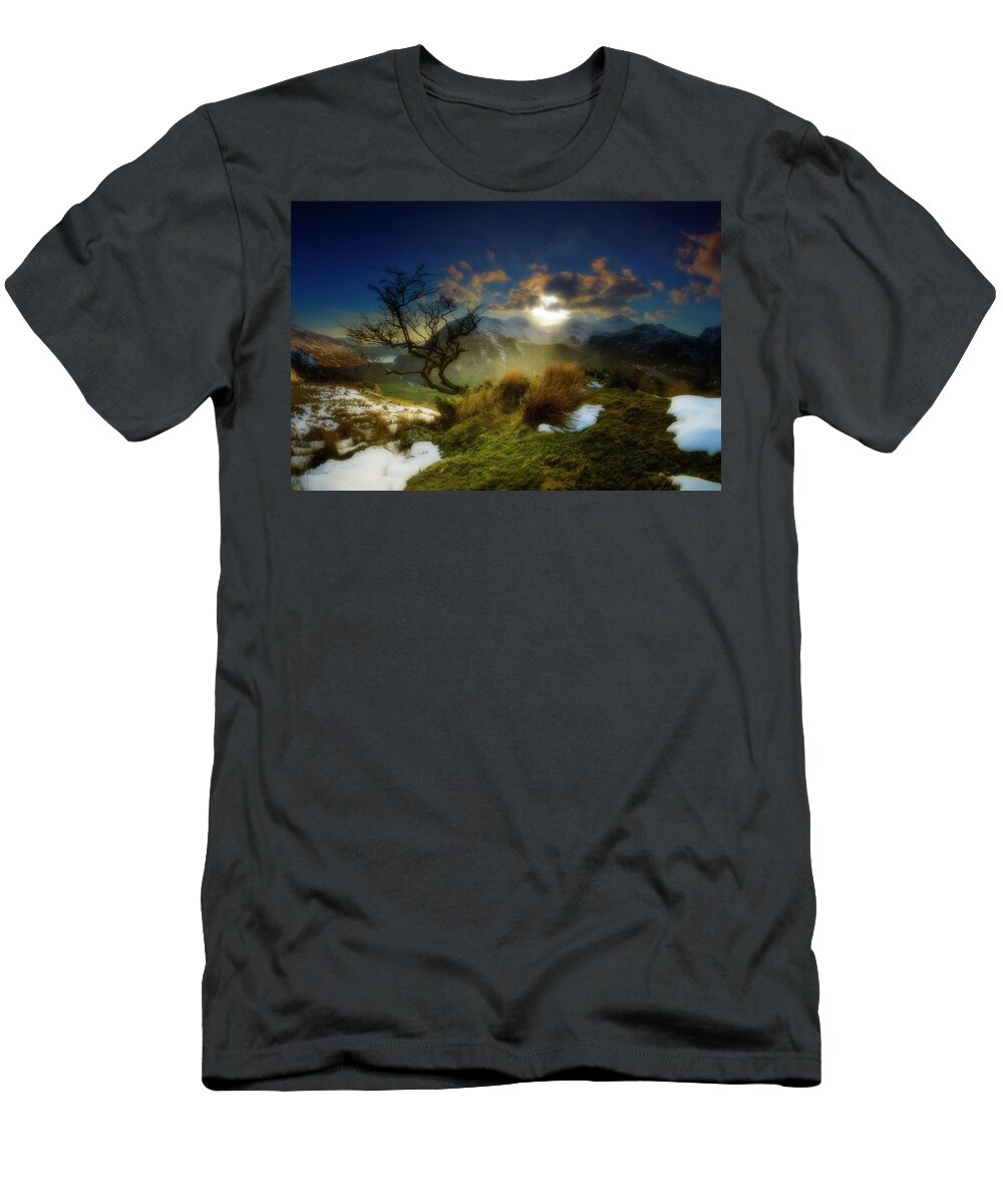 Wales T-Shirt featuring the digital art Evening view of Snowdon by Remigiusz MARCZAK