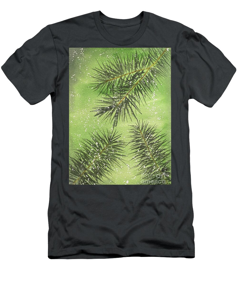 Pine T-Shirt featuring the painting Evergreen Trio by Lisa Neuman
