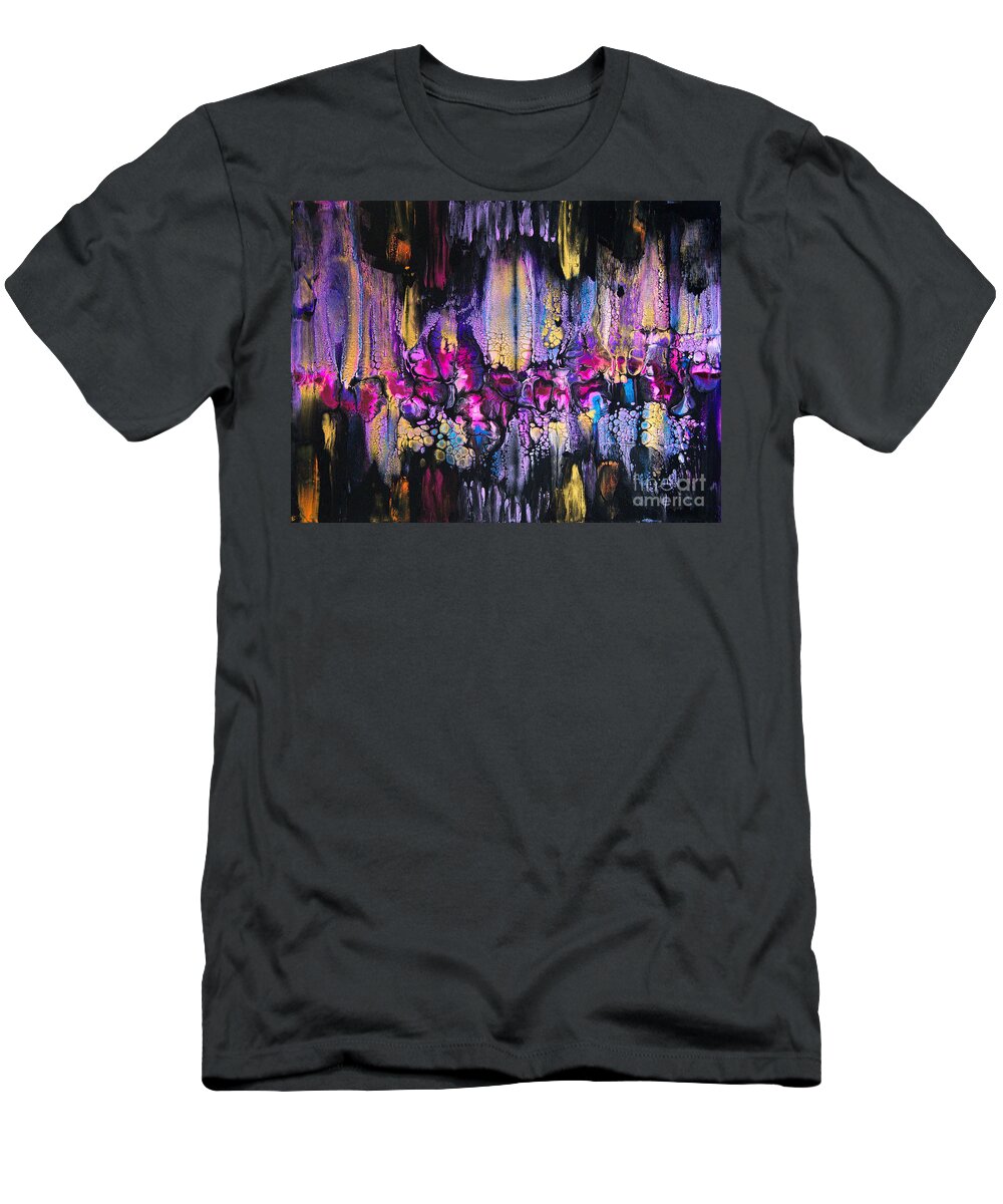 Abstract Expressionist Contemporary Modern Art T-Shirt featuring the painting Exotic Lightshow 8027 by Priscilla Batzell Expressionist Art Studio Gallery