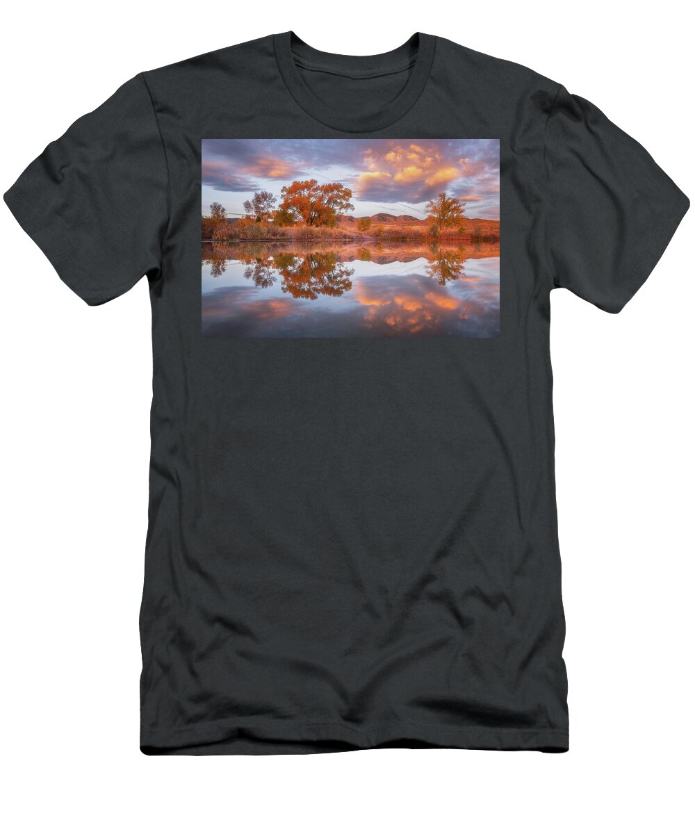 Fall Colors T-Shirt featuring the photograph Fall Sunrise at the Pond by Darren White