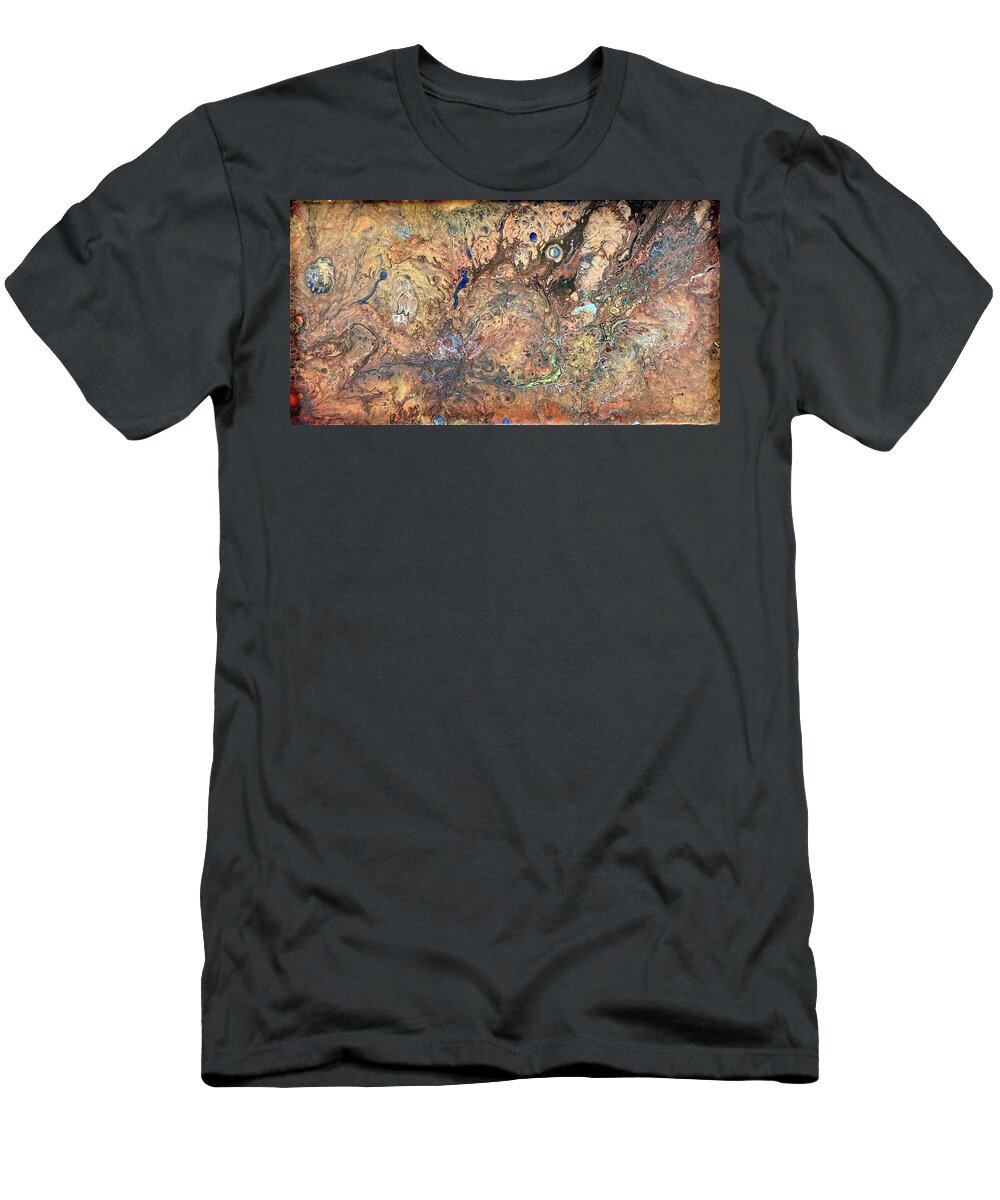 Fantasy Landscape Of Cosmic Event T-Shirt featuring the painting Fantasy In Gold by David Euler