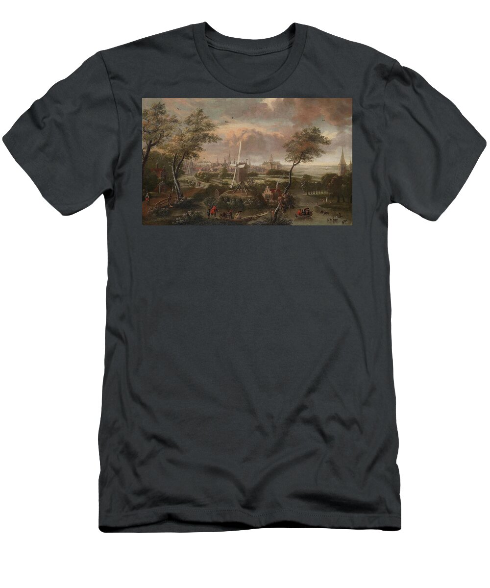 Unknown T-Shirt featuring the drawing Fantasy view of Amsterdam from Weesp  by Anonymous