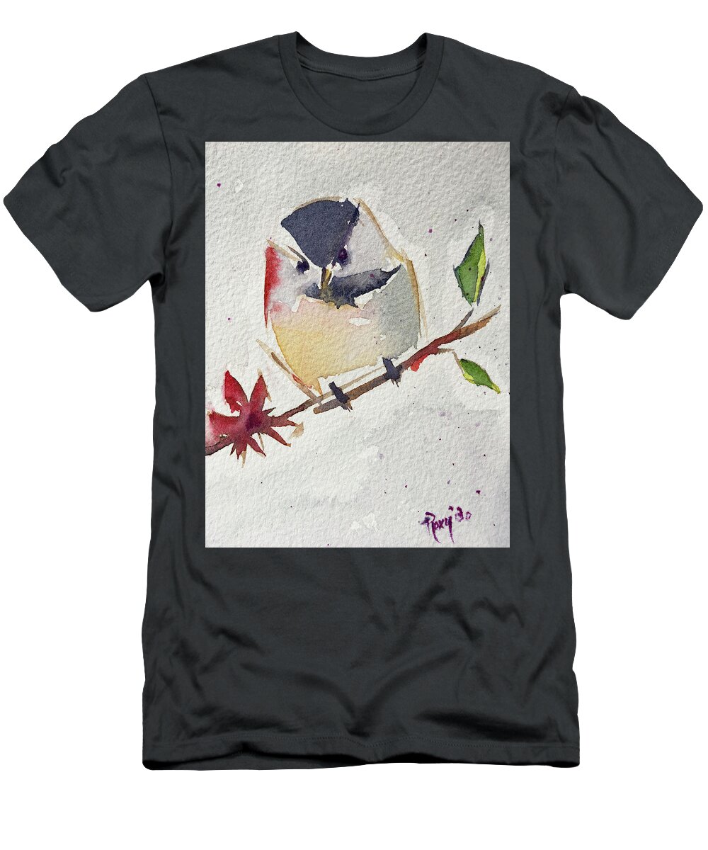 Chickadee T-Shirt featuring the painting Fat little Chickadee by Roxy Rich