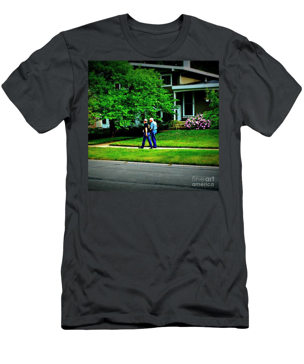 Humans T-Shirt featuring the photograph Father and Son Wisdom Walk - Square by Frank J Casella