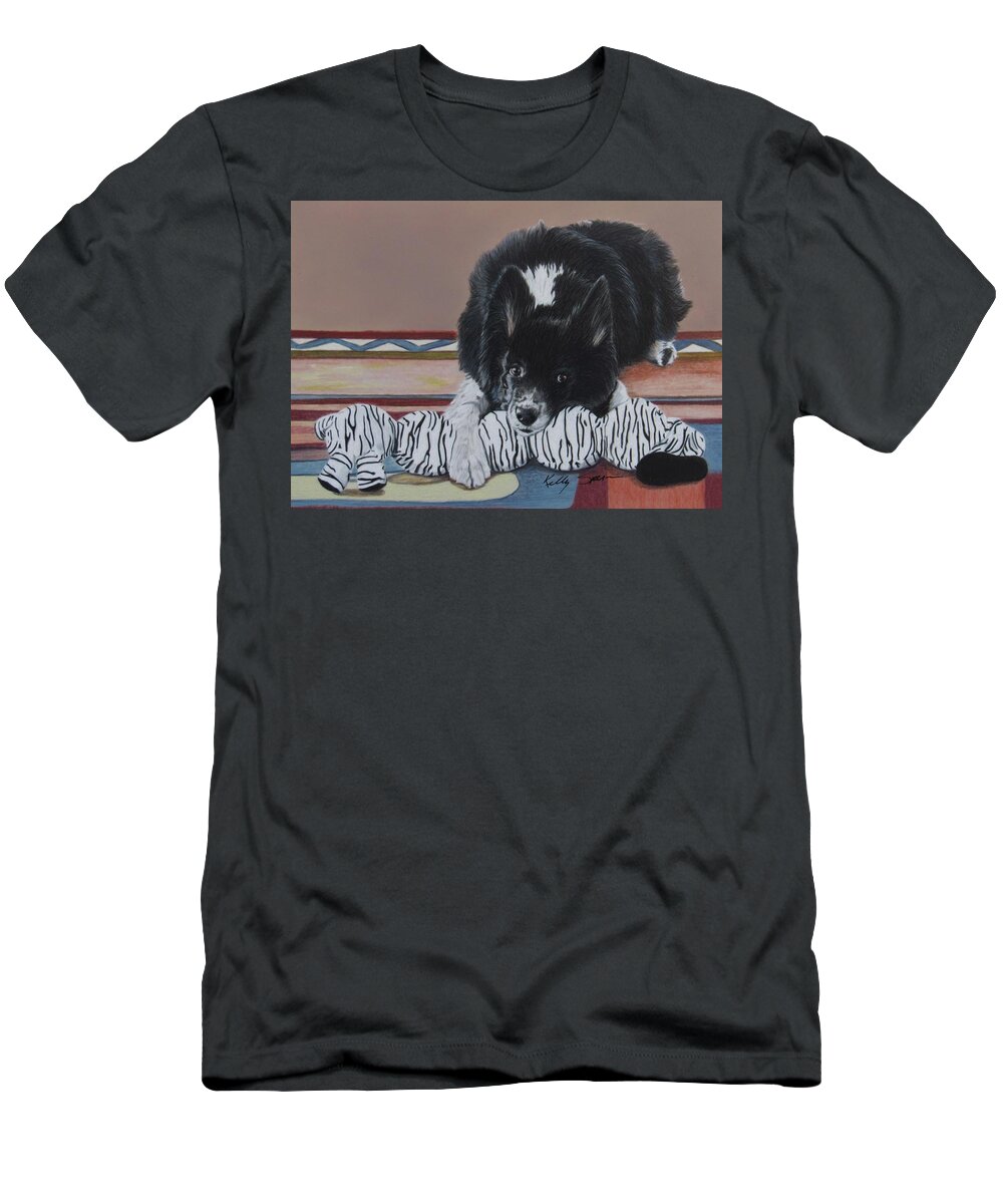 Dog T-Shirt featuring the drawing Favorite Toy by Kelly Speros