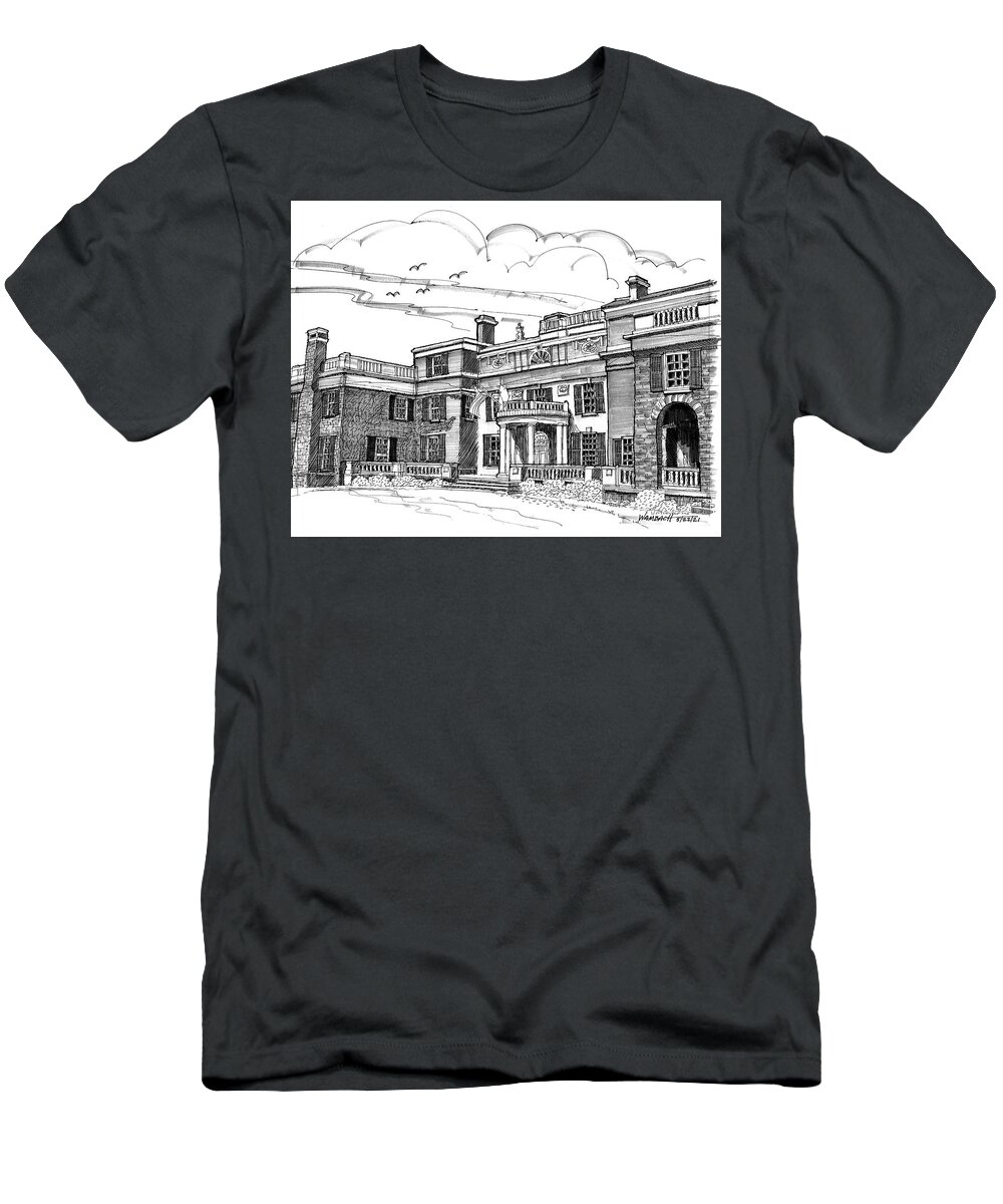 Fdr T-Shirt featuring the drawing FDR Home Hyde Park NY by Richard Wambach