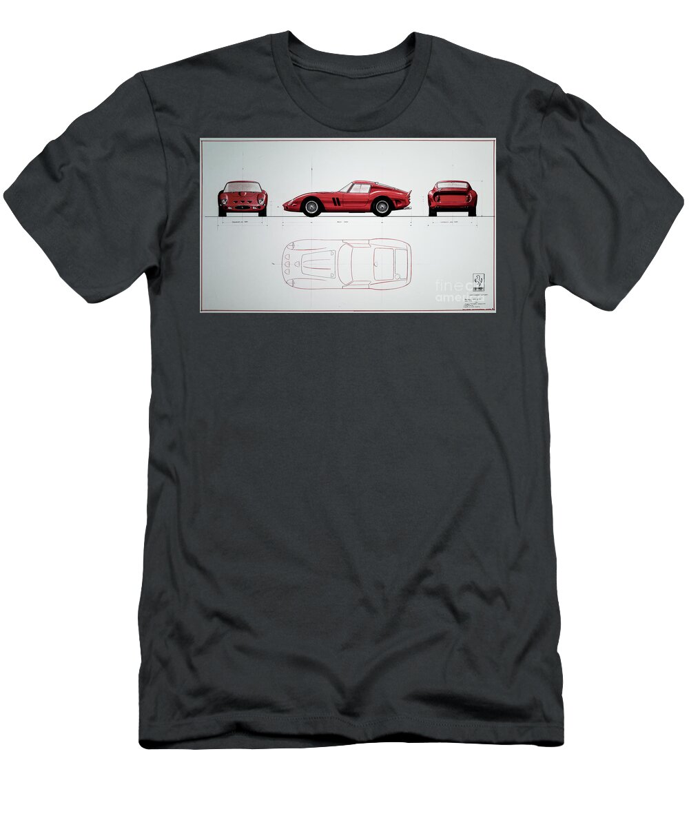 Ferrari 250 Gto T-Shirt featuring the drawing Ferrari 250 GTO Original Blueprint by M G Whittingham