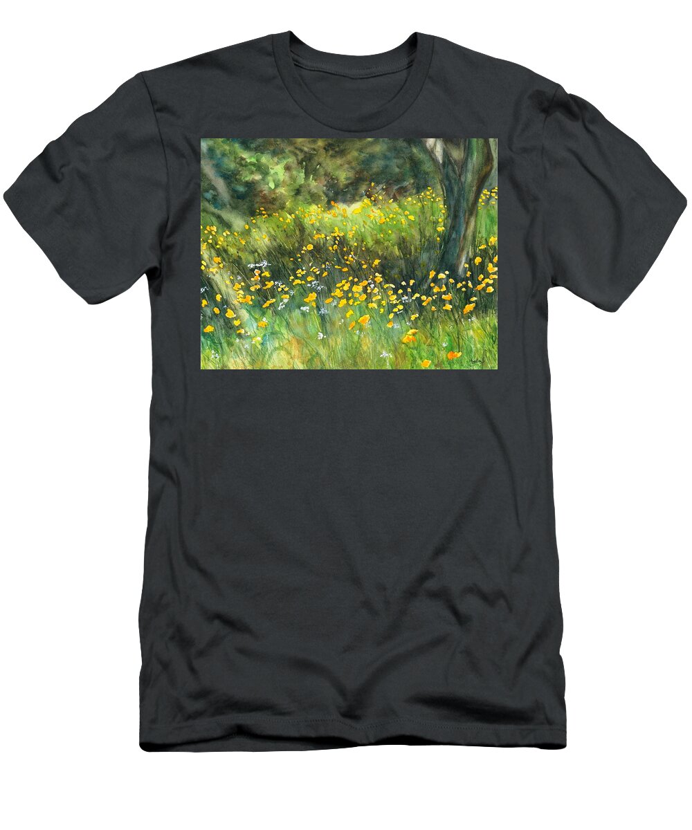 Landscape T-Shirt featuring the painting Field flower #1 by Hiroko Stumpf