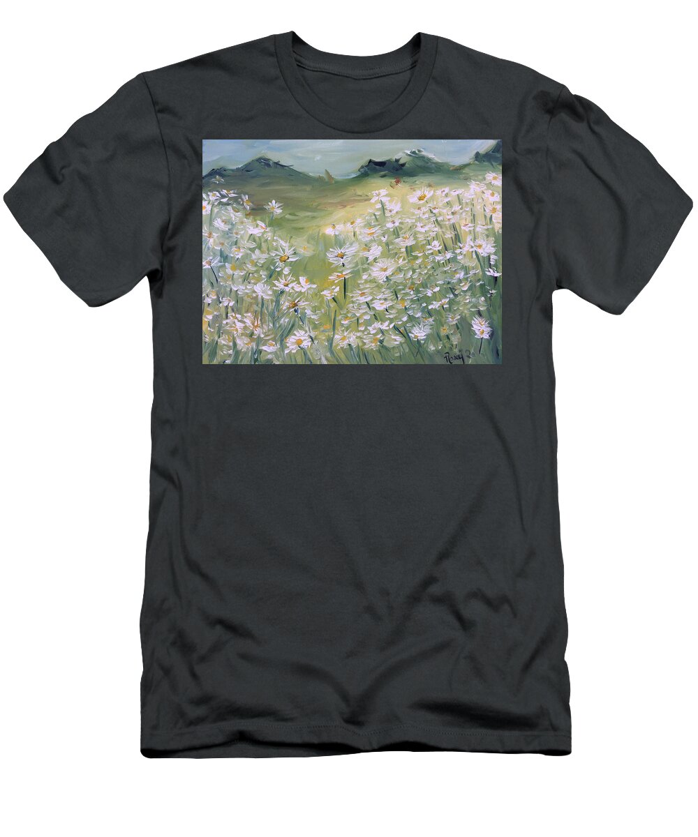 Daisy T-Shirt featuring the painting Field of Daisies by Roxy Rich