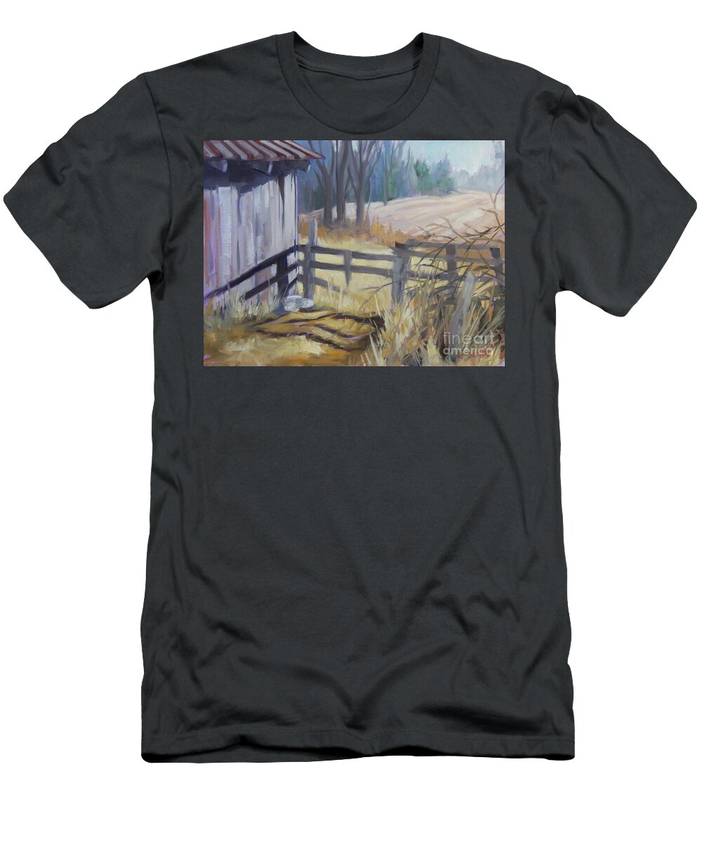 Barn T-Shirt featuring the painting Fields Beyond by K M Pawelec