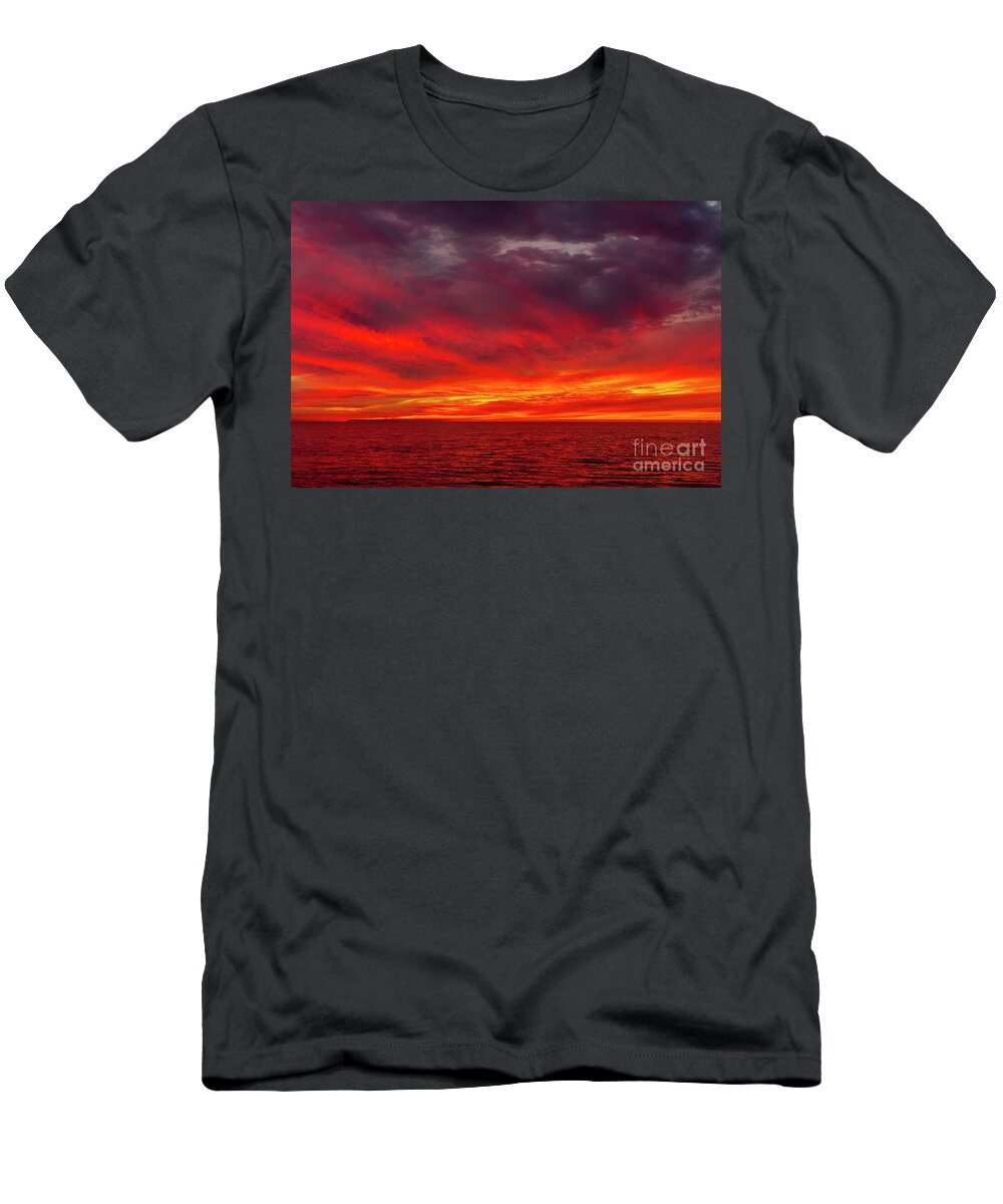Sunset T-Shirt featuring the photograph Fiery Sunset in Oceanside - January 10, 2022 by Rich Cruse
