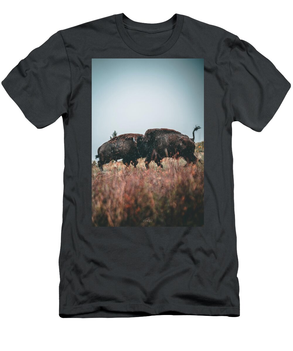  T-Shirt featuring the photograph Fighting Bison by William Boggs