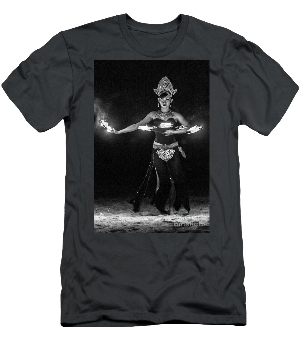 Black And White T-Shirt featuring the photograph Fire Dance - bw by Werner Padarin