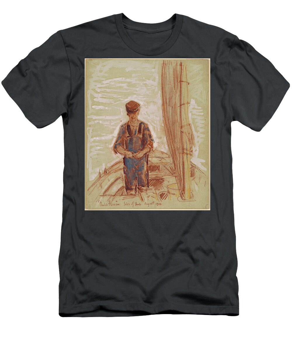 Childe Hassam T-Shirt featuring the drawing Fisherman, Isle of Shoals by Childe Hassam