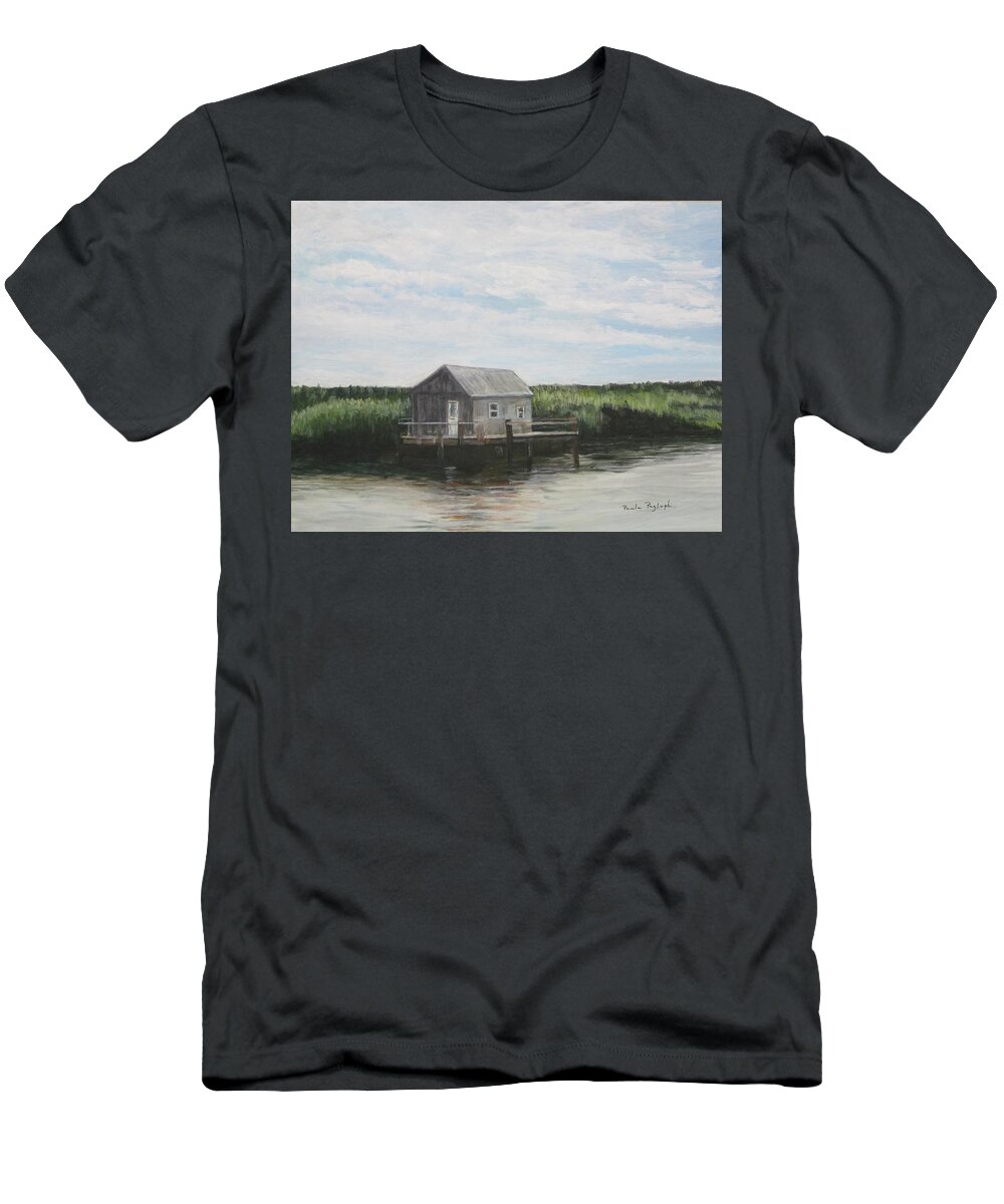 Painting T-Shirt featuring the painting Fishing Shack by Paula Pagliughi