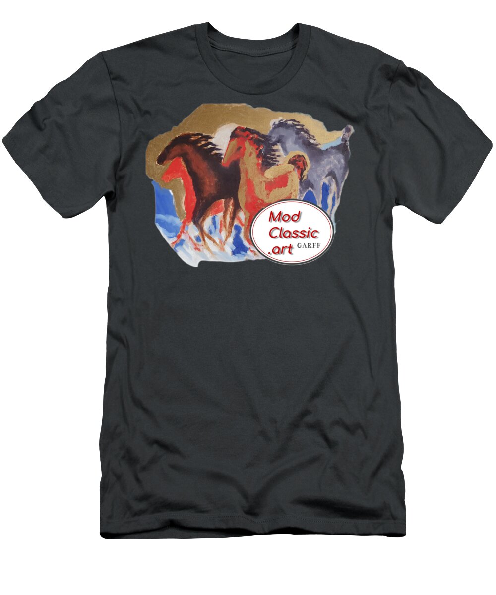 Guitars T-Shirt featuring the painting Five Horses ModClassic Art by Enrico Garff