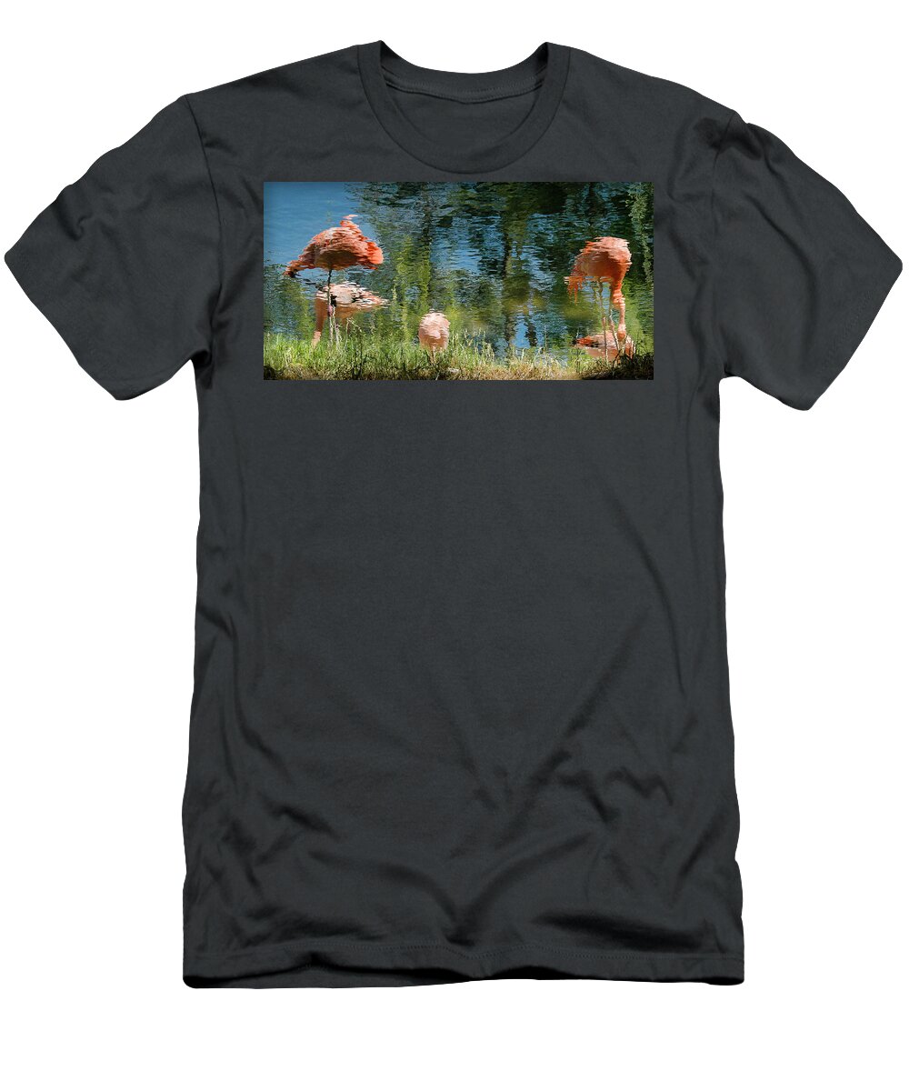 Pink Flamingoes T-Shirt featuring the photograph Flamingoes in the Grass by WAZgriffin Digital