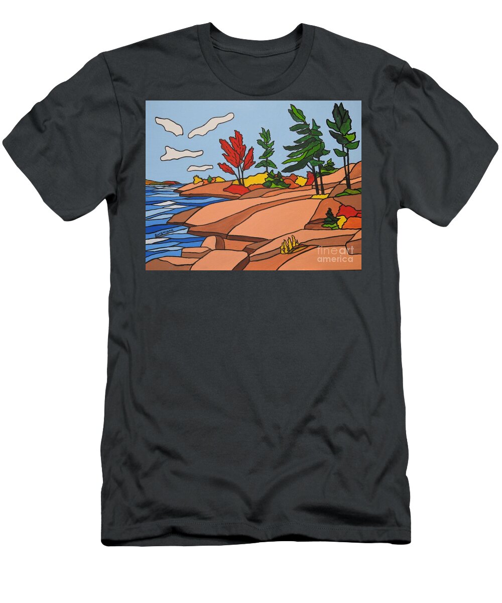 Landscape T-Shirt featuring the painting Flash of red by Petra Burgmann