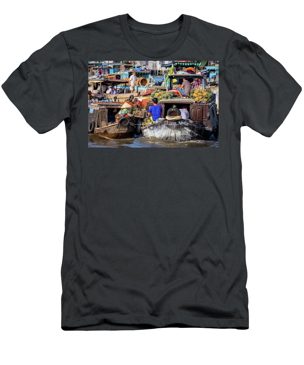 Cai Rang T-Shirt featuring the photograph Floating Market Scene by Arj Munoz