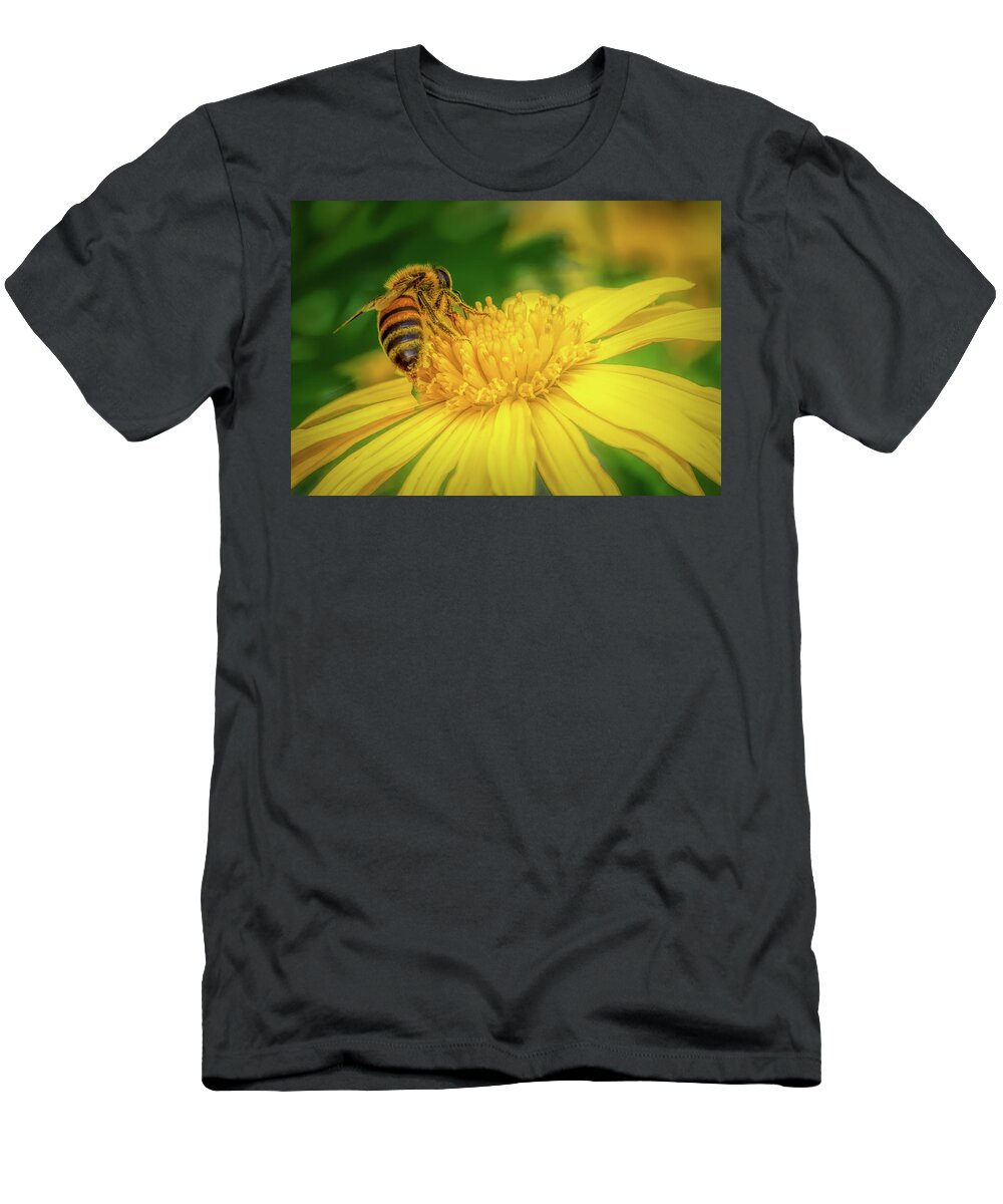 Flower T-Shirt featuring the photograph Flower and Bee by Karen Sirnick