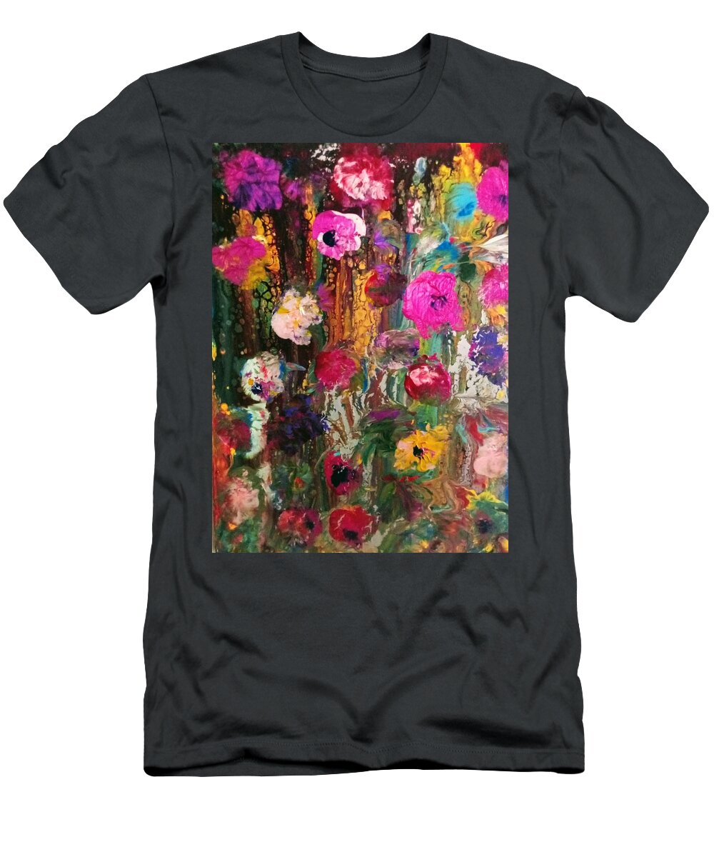 Flowers Fusion Pink T-Shirt featuring the painting Flower Fusion by Anna Adams