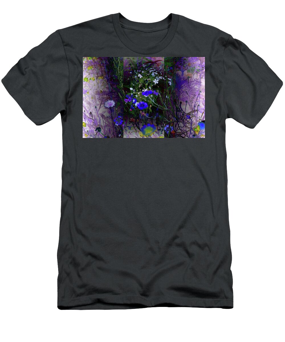 Flower T-Shirt featuring the photograph Flower meadow wildflowers Abstract photo collage by Patricia Piotrak