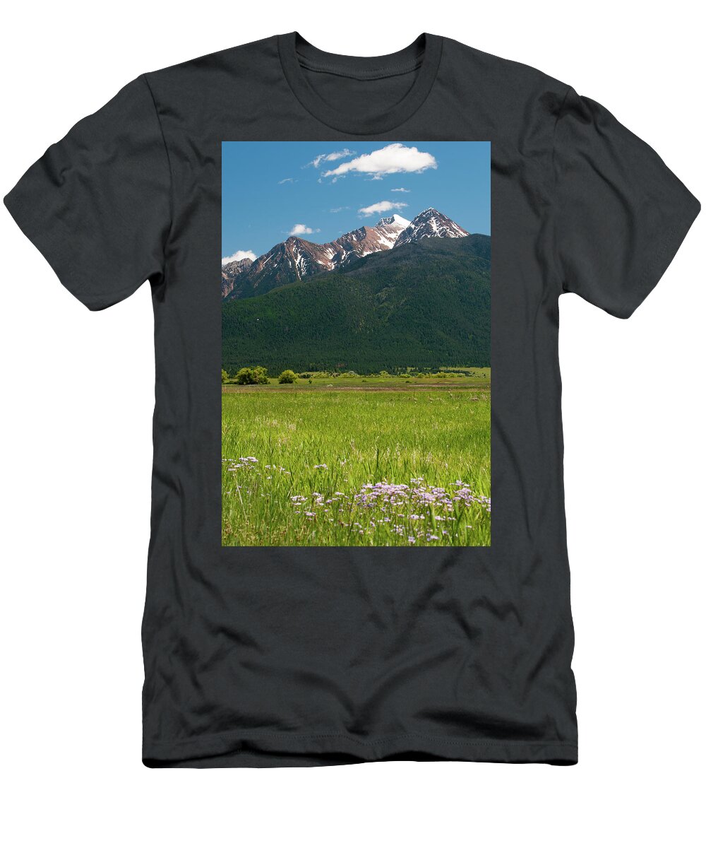 Montana T-Shirt featuring the photograph Flowers Below Mission Mountains by Tara Krauss