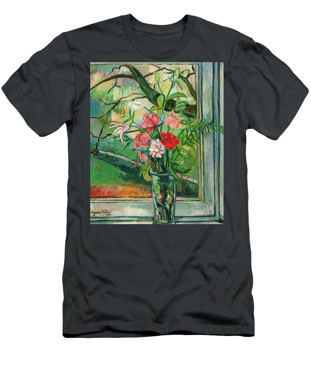 Suzanne Valadon T-Shirt featuring the painting Flowers in front of a Window, 1930 by Suzanne Valadon