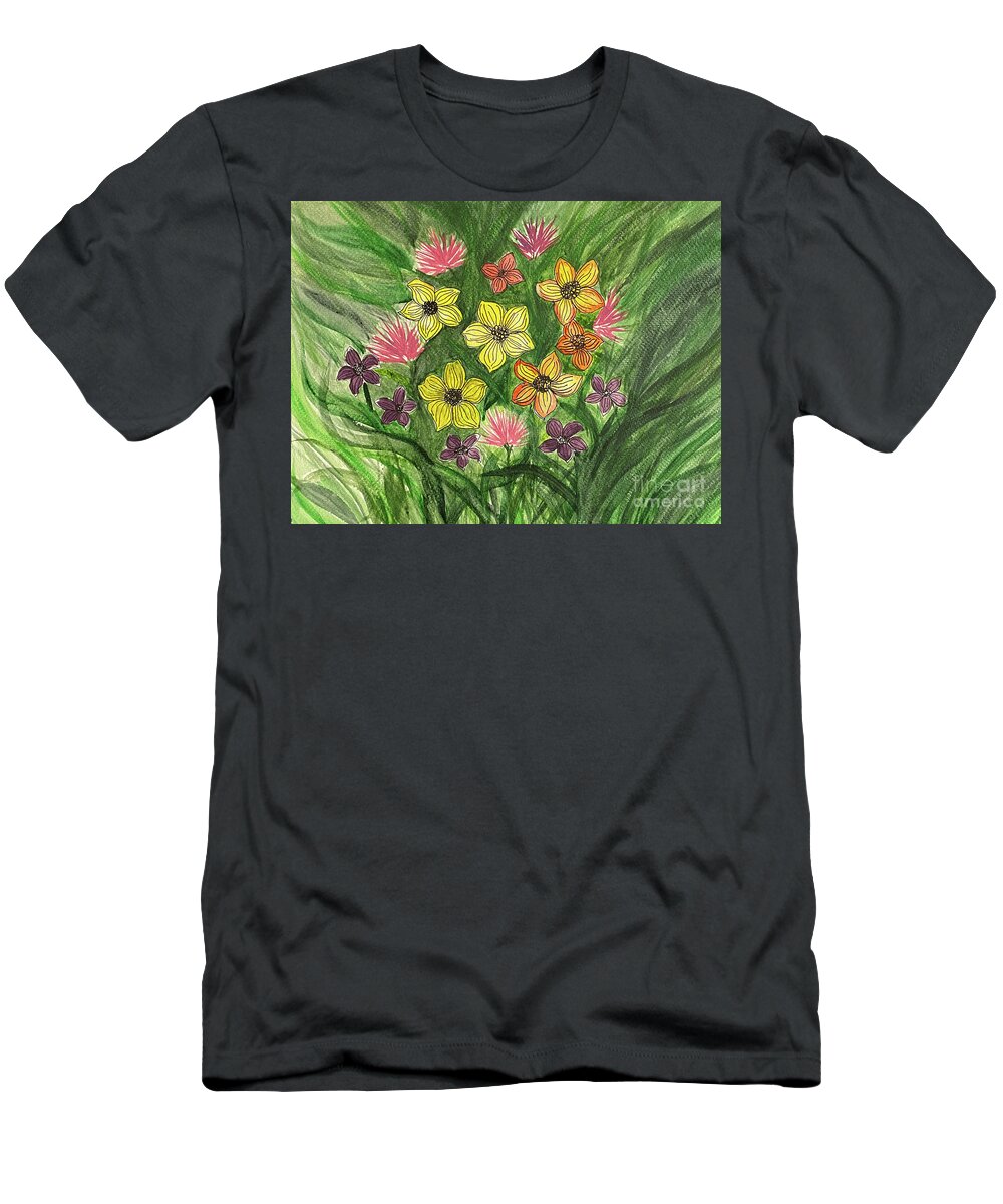Flowers T-Shirt featuring the mixed media Flowers by Lisa Neuman