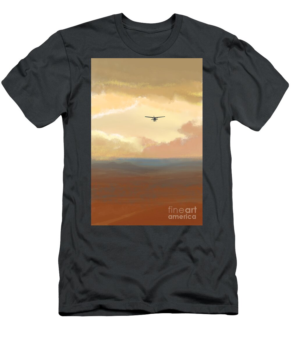 Landscape T-Shirt featuring the digital art Fly into the Sunset by Rohvannyn Shaw