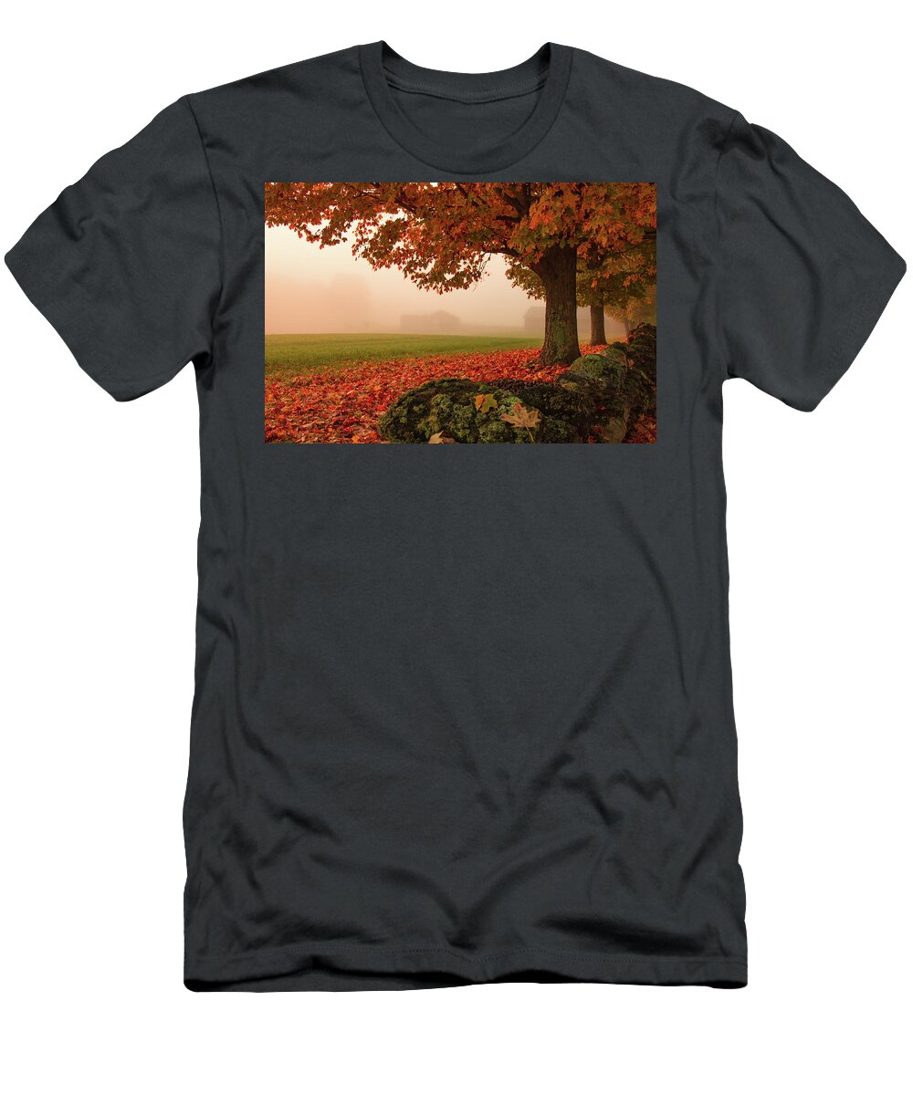 Foggy Morning In Autumn T-Shirt featuring the photograph Foggy Morning in Autumn by Jeff Folger