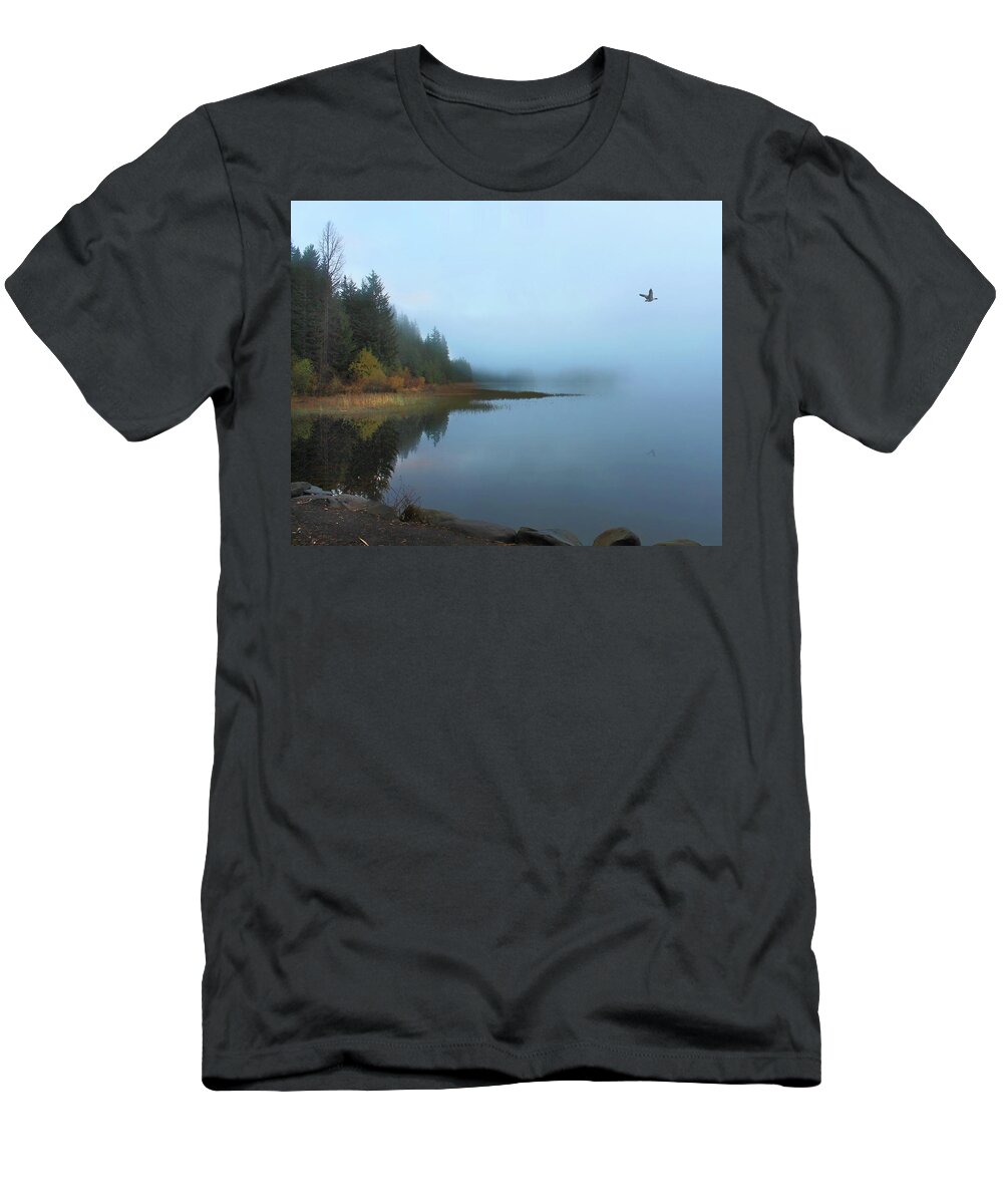 Lake T-Shirt featuring the photograph Foggy Morning Trillium Lake by Loyd Towe Photography