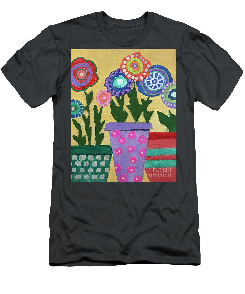 Acrylics On Linen Canvas T-Shirt featuring the painting Folk Art Flowers #1 by Theresa Honeycheck