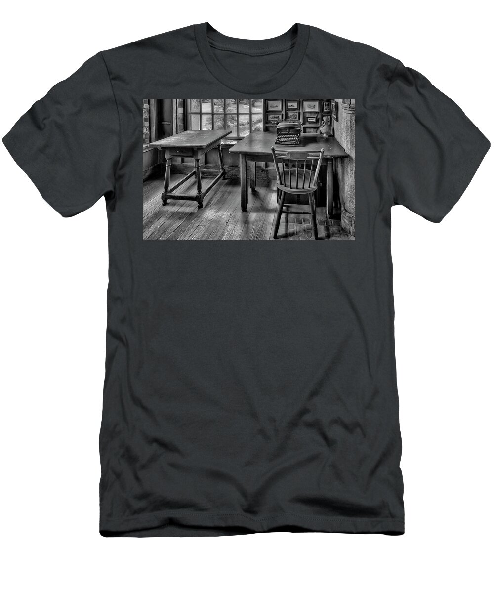 Remington T-Shirt featuring the photograph Fonthill Castle Office II BW by Susan Candelario