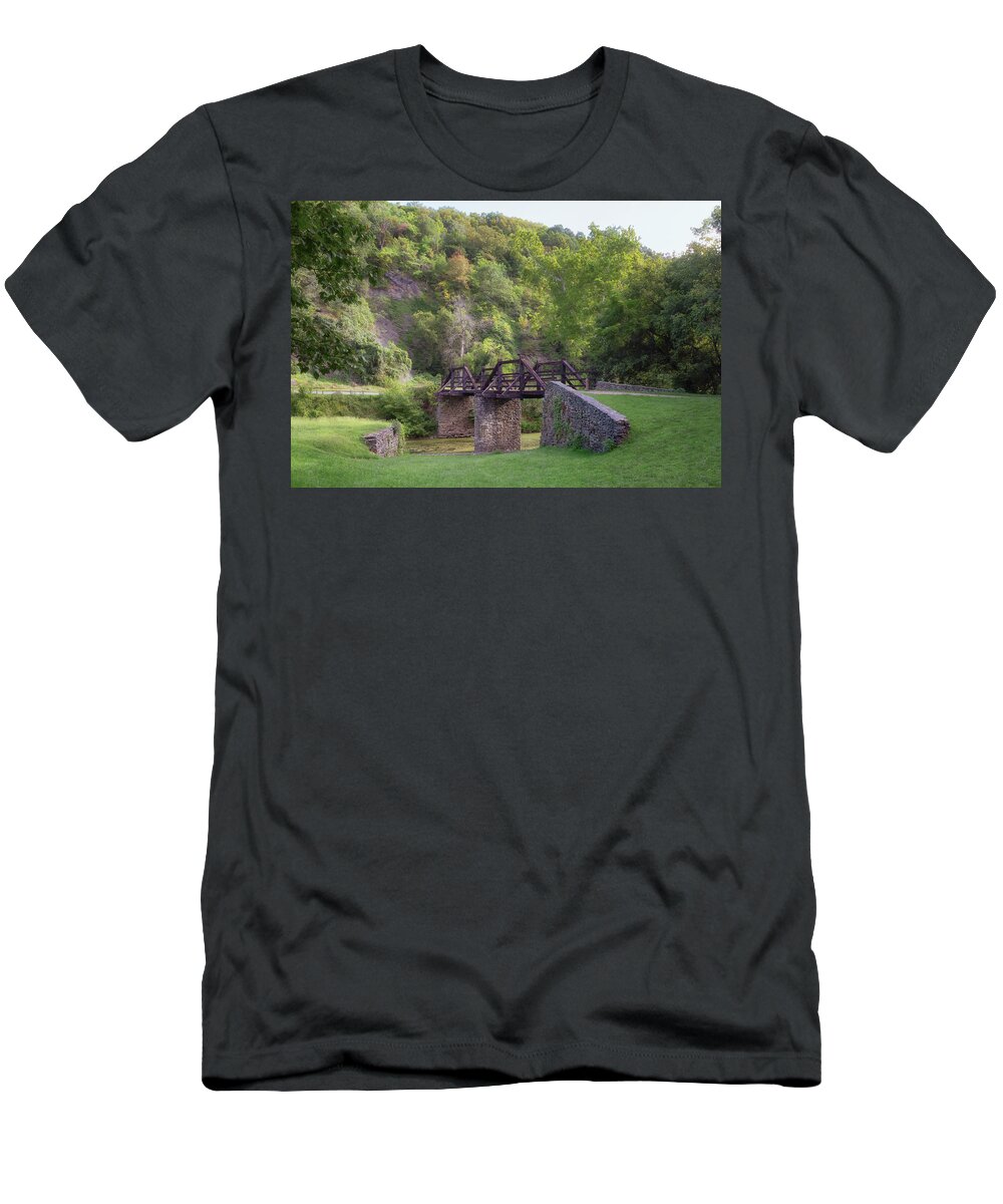 Shenandoah Canal T-Shirt featuring the photograph Footbridge Across the Shenandoah Canal - Harpers Ferry by Susan Rissi Tregoning