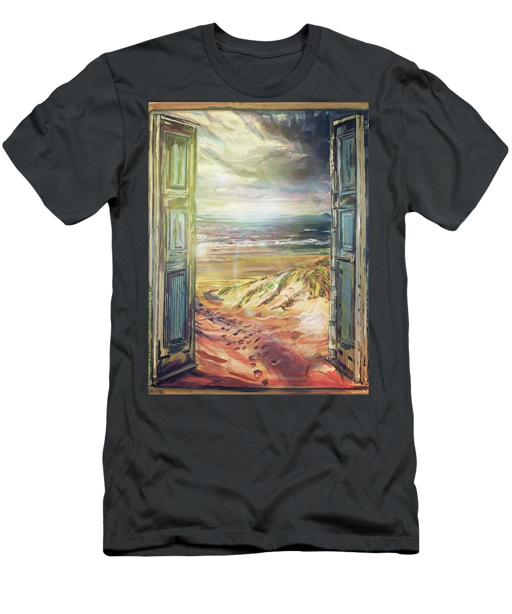 Beach Landscape T-Shirt featuring the painting Footprints by Try Cheatham