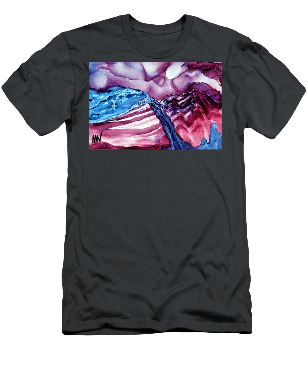 Alcohol Ink T-Shirt featuring the painting For Purple Mountain Majesties by Angela Marinari