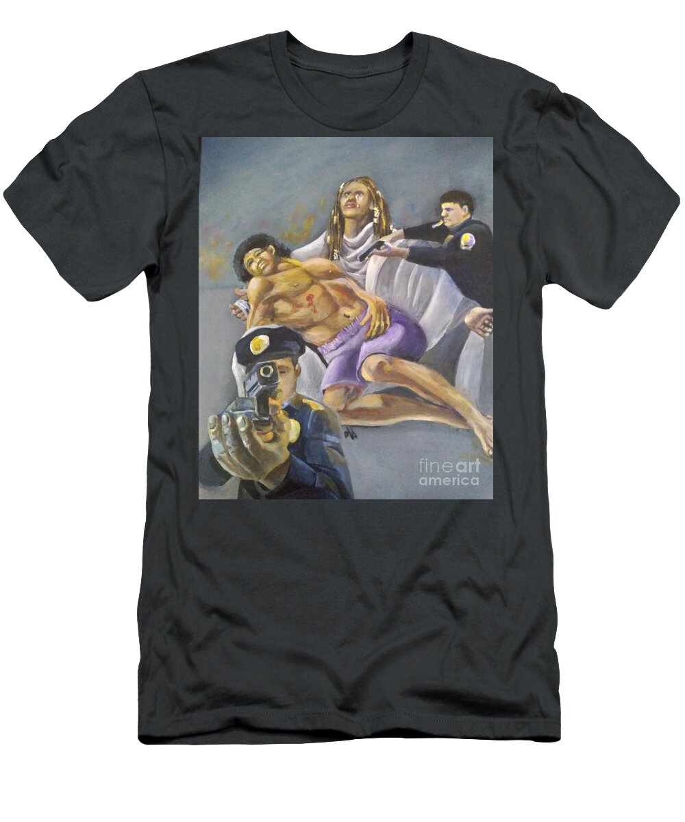 Pieta T-Shirt featuring the painting For They Know Not by Saundra Johnson