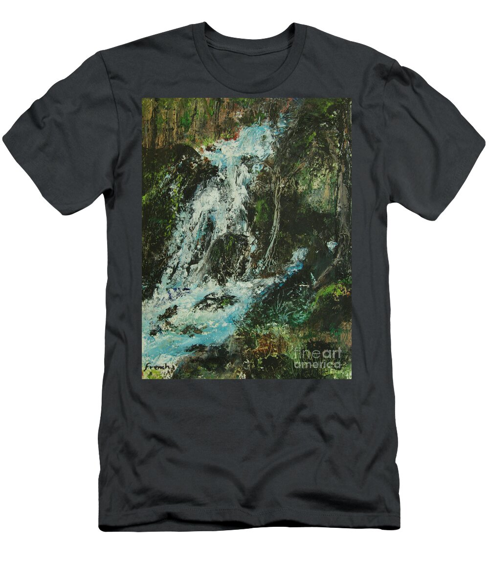 Landscape T-Shirt featuring the painting Forest Cascade by Jeanette French