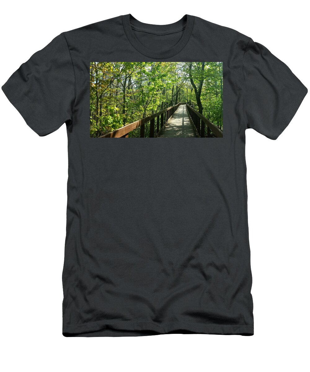 Forested Walkway T-Shirt featuring the photograph Forested Walkway by Kenny Glover