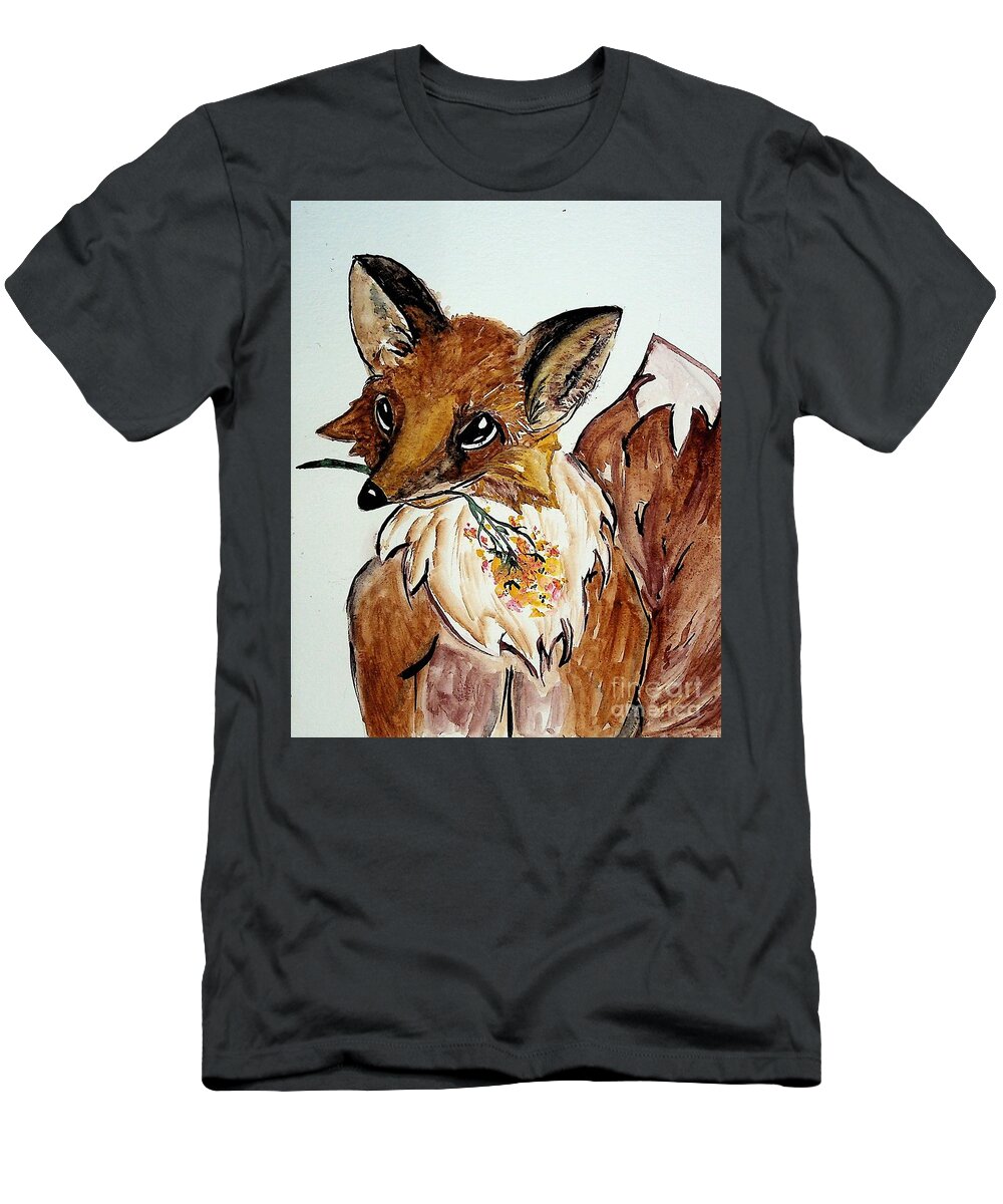 Fox T-Shirt featuring the painting Foxy Lady by Valerie Shaffer