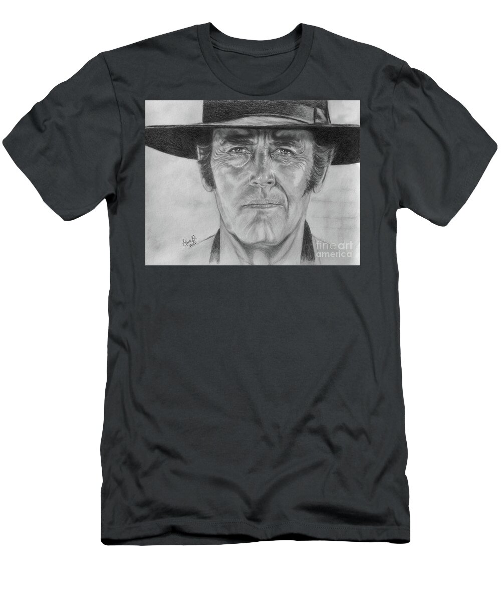 Henry Fonda T-Shirt featuring the drawing Frank by Elaine Berger
