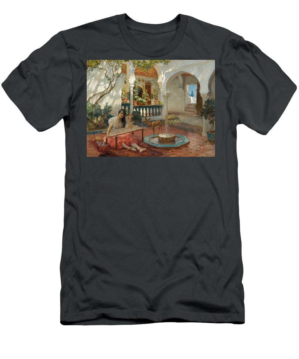 Frederick Arthur Bridgman American 1847 - 1928 The Weaver T-Shirt featuring the painting FREDERICK ARTHUR BRIDGMAN American 1847 - 1928 THE WEAVER by Artistic Rifki
