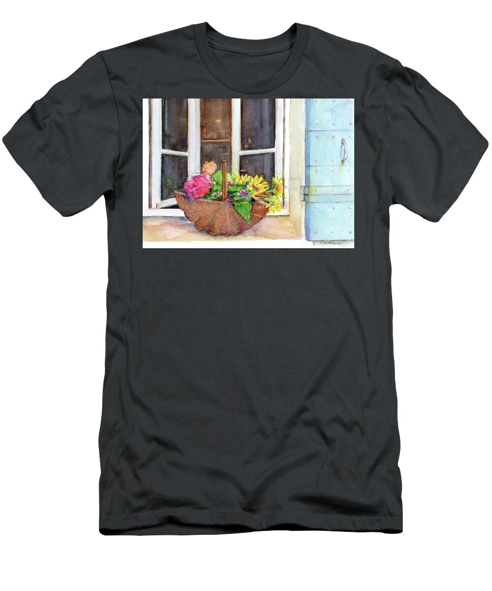 French Window Basket T-Shirt featuring the painting Fresh cut by Rebecca Matthews