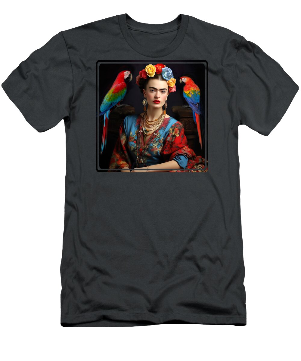 Frida Kahlo T-Shirt featuring the digital art Frida Kahlo Self Portrait 23 by Mark Ashkenazi